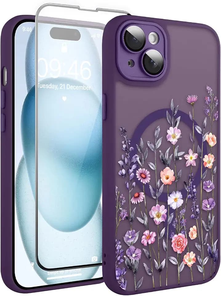 Magnetic for iPhone 15 Case with Screen Protector, Dark Purple