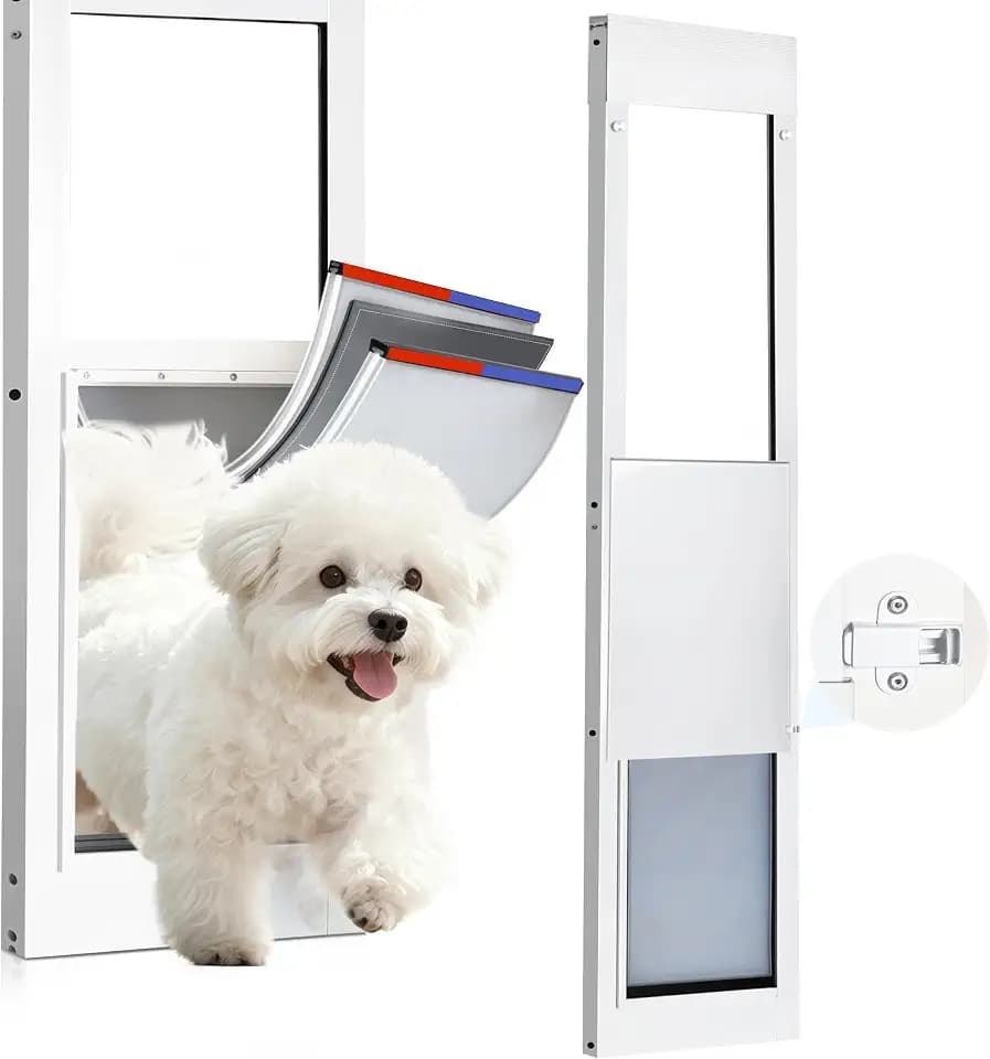 【Weatherproof Thicken】 Dog Door for Sliding Glass Door,Anti Deform,3‑Layer Reinforced Insulated Door Flap,Dual Magnetic Weather‑Seal,Fit 77-81" Sliding Door;Fit Dog:Shoulder Ht＜11";Body Wd＜7"