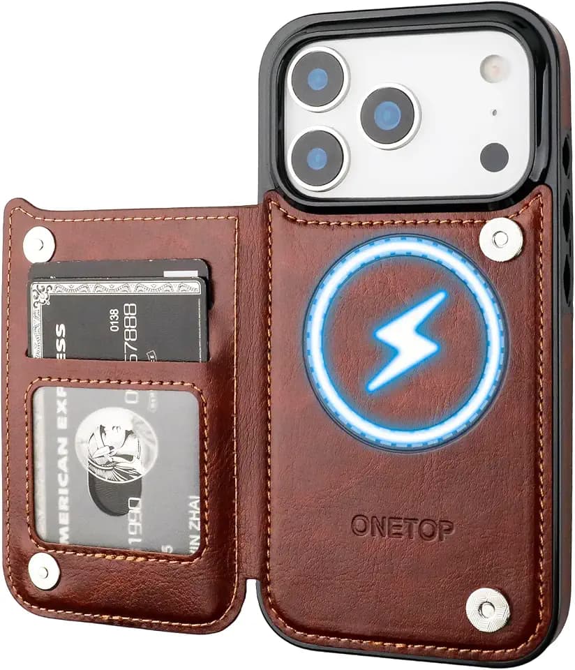 ONETOP Compatible with Magsafe for iPhone 18/17 Pro Wallet Case,Brown