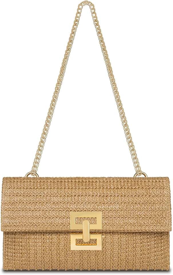 Straw Clutch Purse for Women Designer Evening Handbag Summer Beach Shoulder Crossbody Bag