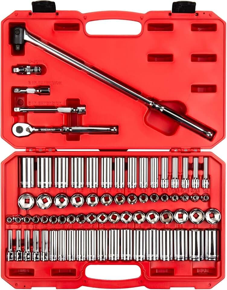 TEKTON 3/8 Inch Drive 6-Point Socket and Ratchet Set, 73-Piece (1/4-1 in., 6-24 mm) | SKT15311