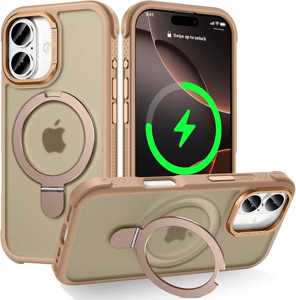 Designed for iPhone 17 Case with Magnetic Stand, Gold