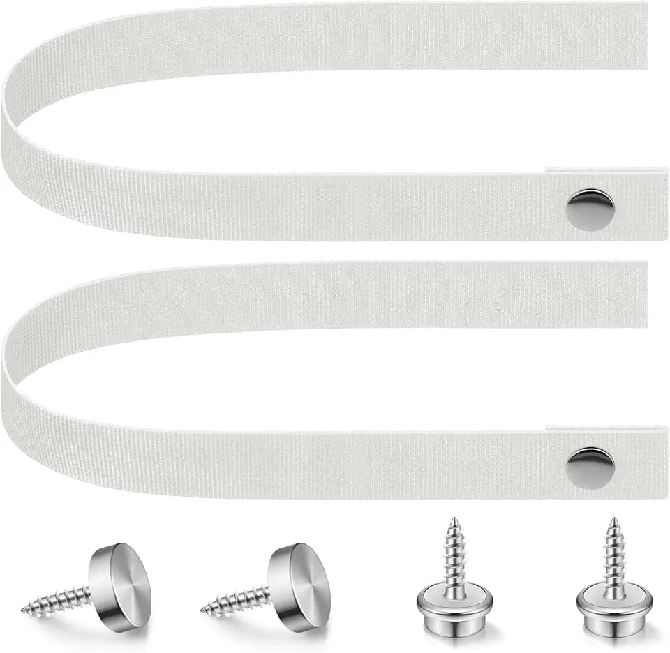 Windyun 2 Sets RV Sliding Door Security Straps 18 Inch Button Snap,White