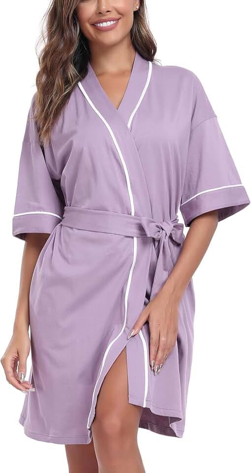 COLORFULLEAF Women's 100% Cotton Robes Summer Lightweight Short Sleeve Robe