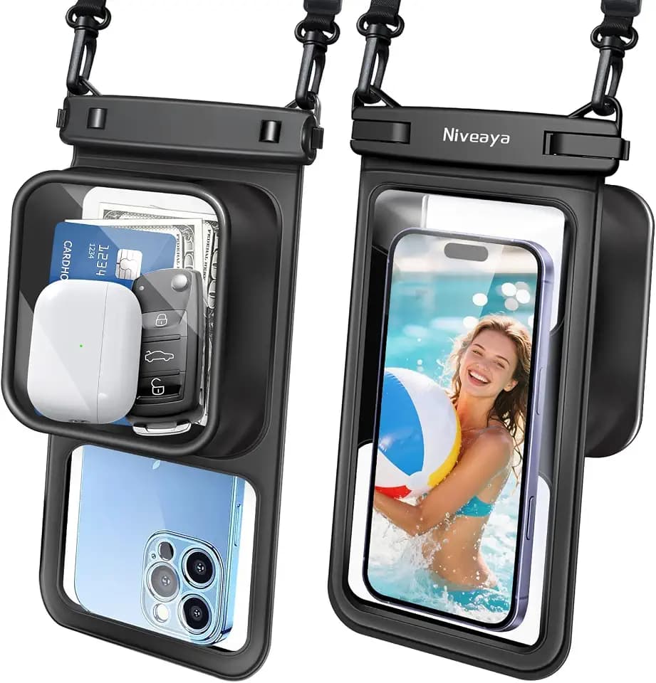 Niveaya [Floatable Floating Waterproof Phone Pouch 2 Pack-Up to 8.5", Large Space Adjustable Neck Lanyard Waterproof Phone Case, Phone Dry Bags for Vacation Beach Pool Kayak Cruise Travel Essentials