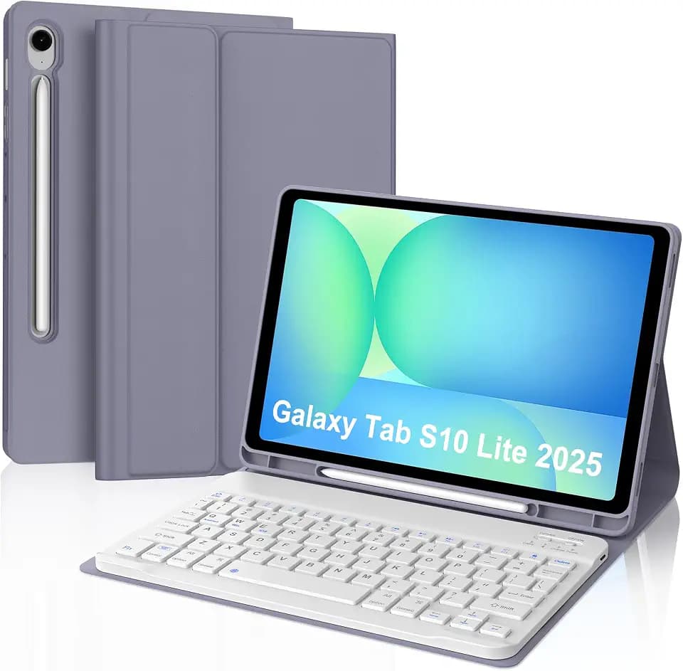 Keyboard Case for Samsung Galaxy Tab S10 Lite/S10 FE/S9 FE 10.9 Inch & S9 11 Inch Case with Pen Holder, Detachable Magnetic Keypad Cover for Galaxy Tablet S10 Lite 2025, Long Battery Life, Lavender