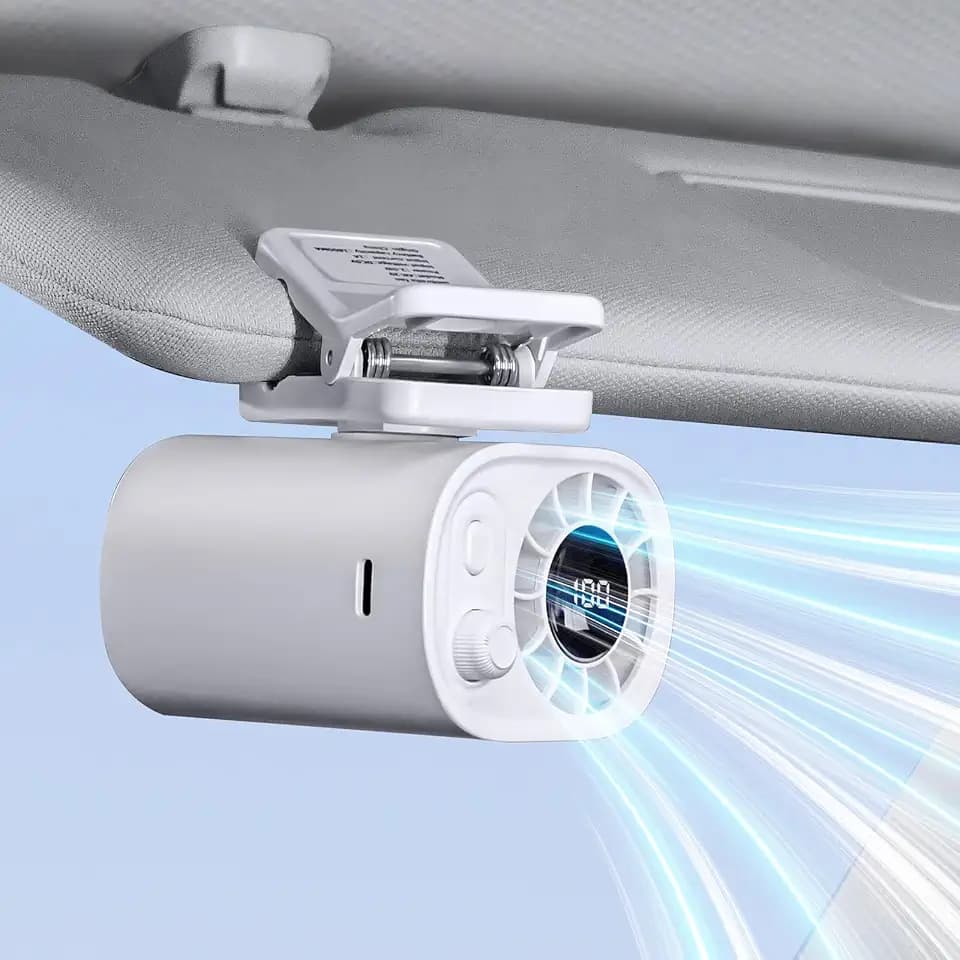 Car Clip on Fan for SUV RV Van Pickup Visor Roof Handle Seat Belt