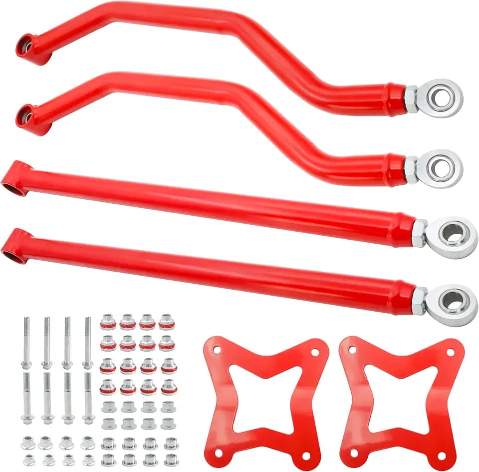 High Clearance Boxed Rear Radius Arm Kit for 2014-2023 Polaris RZR XP 1000/ XP 4 1000, Heavy-Duty Steel, Adjustable Heim Joints, 4X Strong Than Stock, Boxed Rear Radius Arms/Rods Replacement, Red