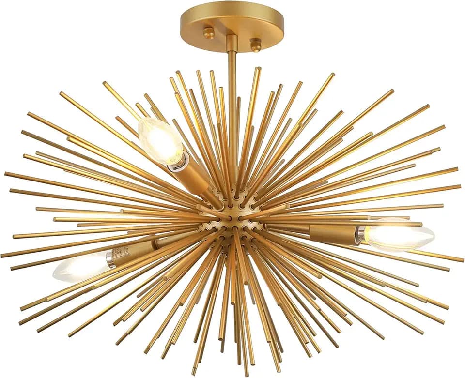 20in 4-Light Gold Sputnik Chandelier Ceiling Light Fixture