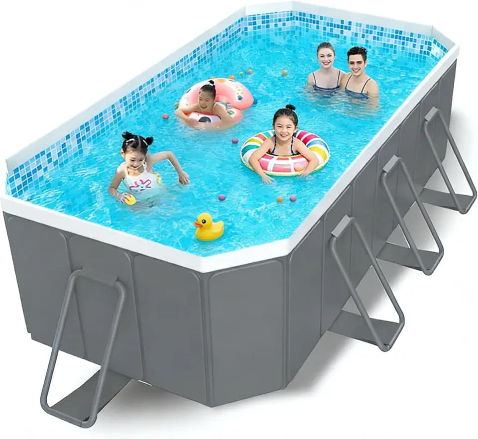 Foldable Pool, 118″ Large Kiddie Pool, Non-Inflatable Kids' and Adults' Outdoor Swimming Pool, Hard Plastic Shell Portable Pool, Kid Pool for Backyard (Grey, X-Large)