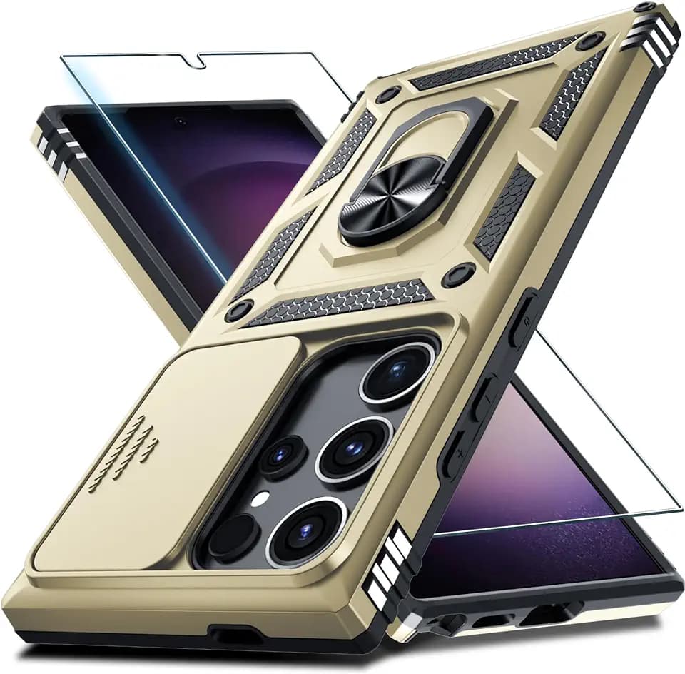 Janmitta for Samsung Galaxy S25 Ultra Case Built in Slide Camera Cover,Gold