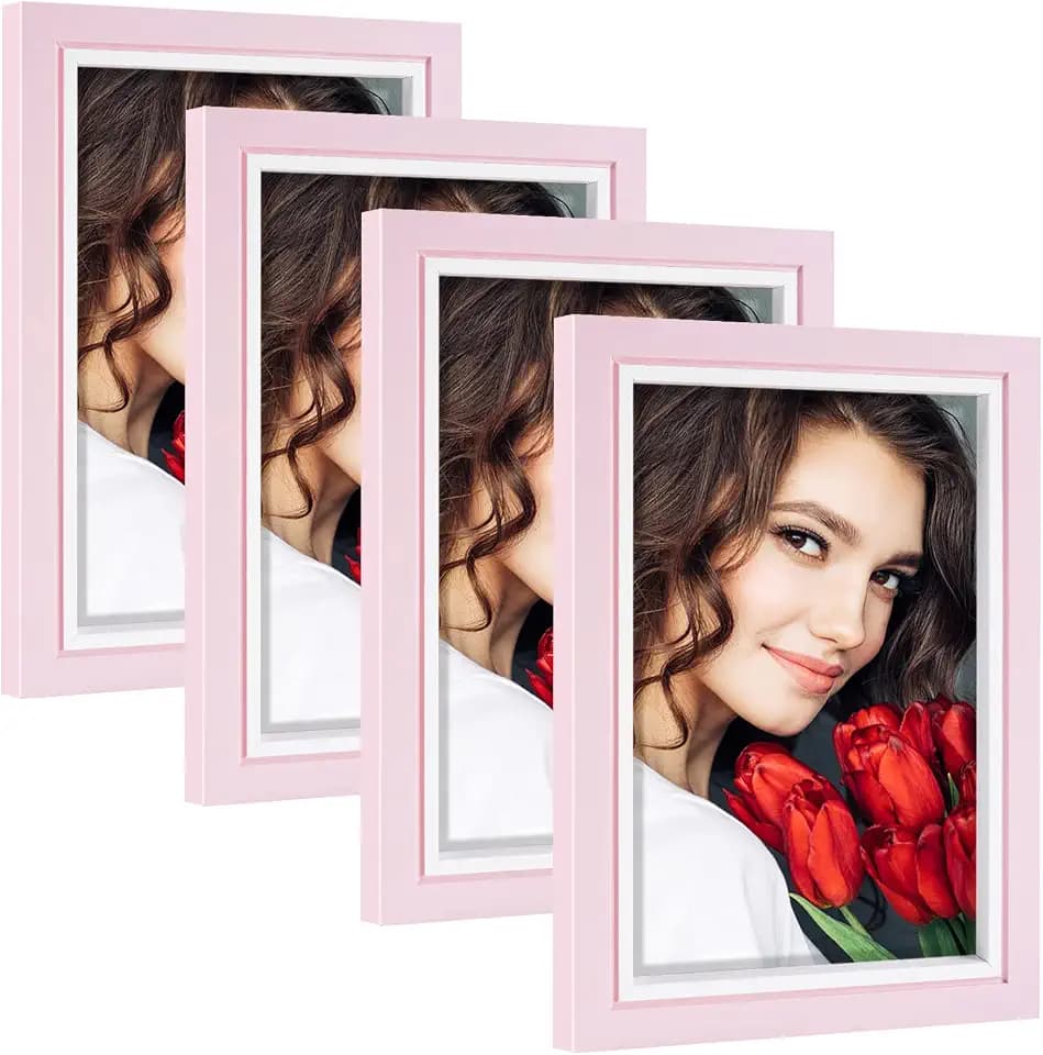 LBECUA 4x6 Picture Frame Set of 4, Pink Picture Frames, Wooden