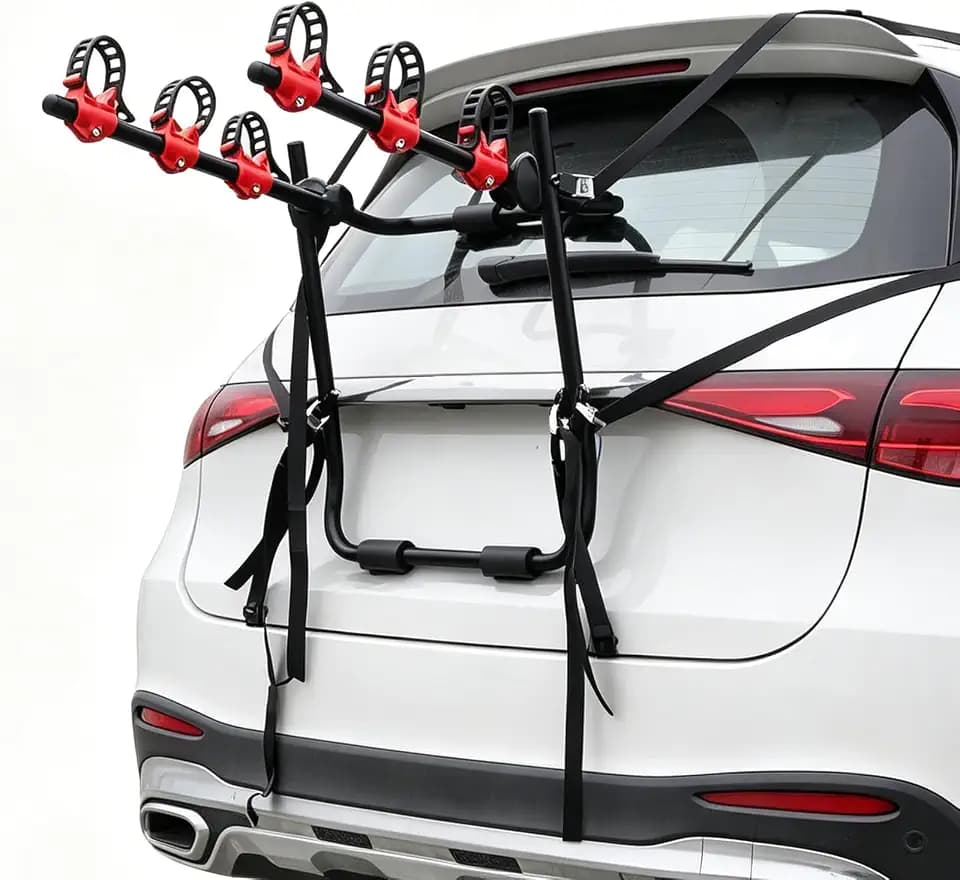 BeBecome Bike Rack for Car, 3 Bike Trunk Mounted Bike Rack for SUV, Car Bike Rack with Foldable Frame, Anti-Scratch Foam Padding and Secure Straps, Fits Sedan Hatchback Minivan