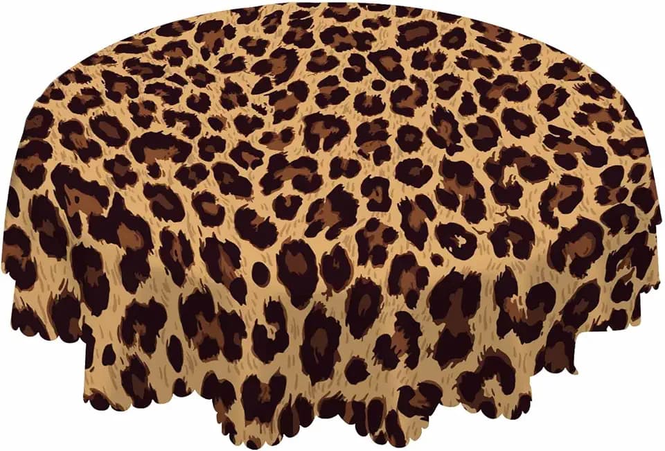 AOYEGO Leopard Textures Brown Round Tablecloth 60 Inch Animal Skin Fur Spots Circle Lifelike Fashion Design Table Cloth Polyester Tablecloths for Home Decor, Parties, Picnic