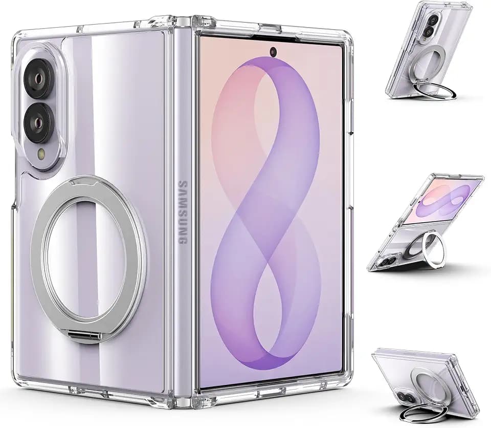 Cresee for Samsung Galaxy Z Fold 8 Case, 360° Magnetic Ring Stand Compatible with Magsafe, Clear Phone Case with TPU Bumper Rugged Shockproof Protective Cover for Z Fold 8 - Transparent