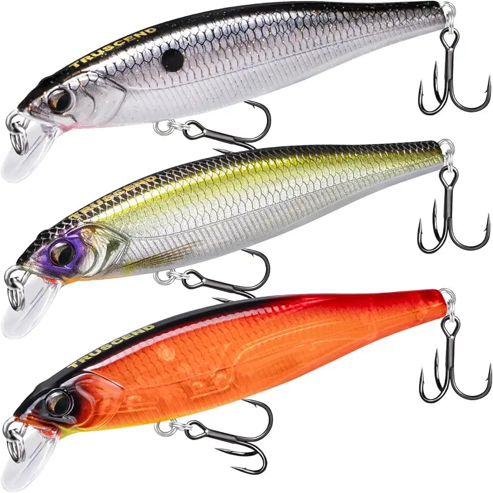 TRUSCEND Suspending Jerkbait, Rattle Minnow Lures with BKK Hooks, Freshwater Bass Trout Striper Walleye Pike Fishing Lures, Variety Pack for All Water Conditions, Premium Fishing Gear and Gifts