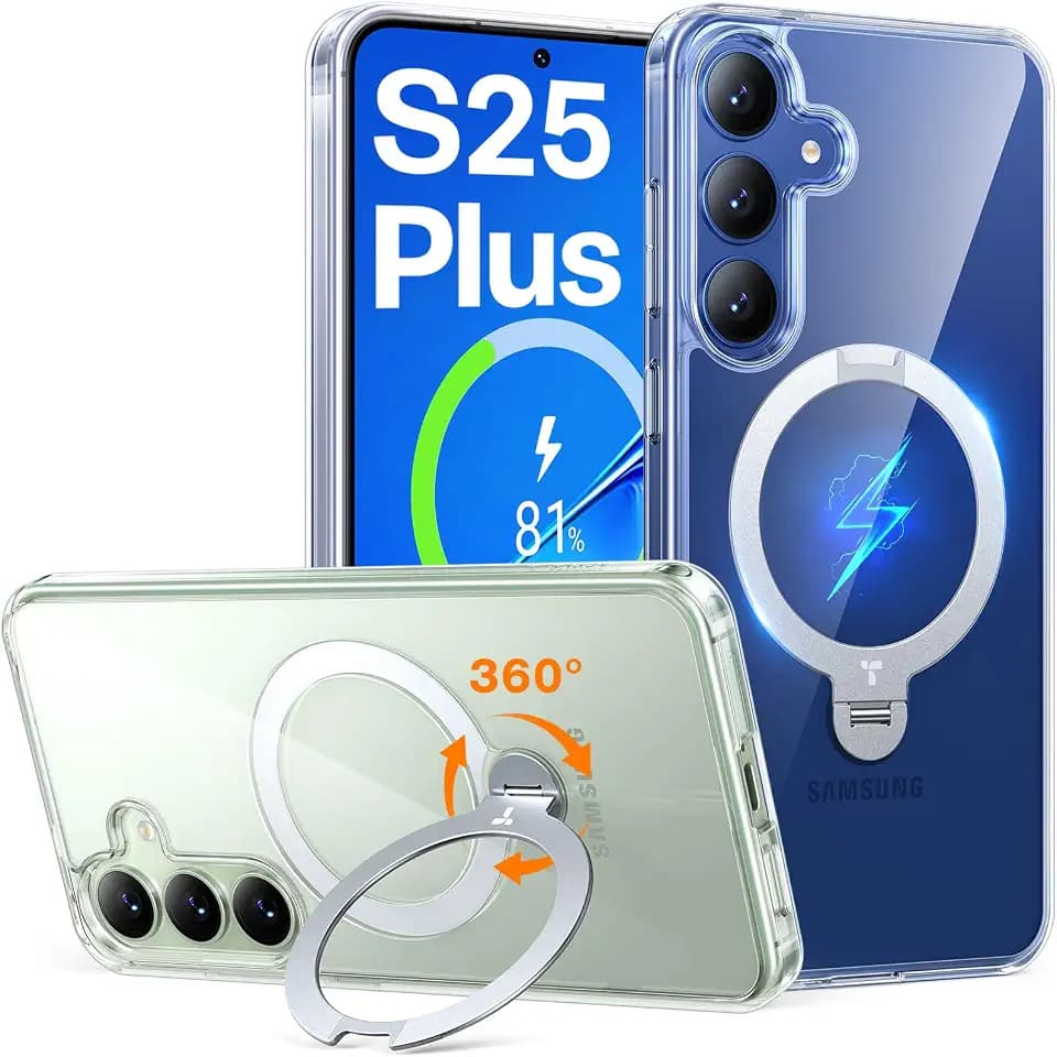 TORRAS Q3 Spin for Samsung Galaxy S25+ Plus Case with 360 Stand, Clear