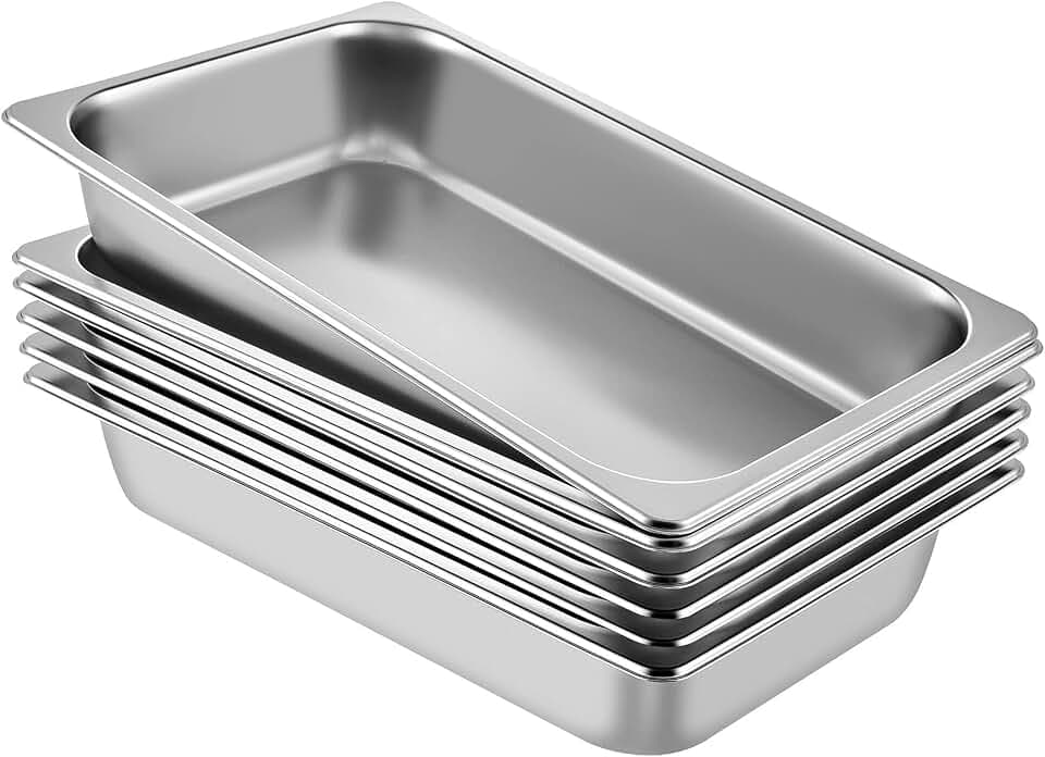 Mophorn GN 1/1 Gastronormbehälter, Edelstahl Behälter 6 Stück, 528 x 330 x 95 mm Speisebehälter, Antihaft Teller, kommerzieller Warmhaltebehälter für Speisen, Torten, Hotelpfanne Tisch Food Pan