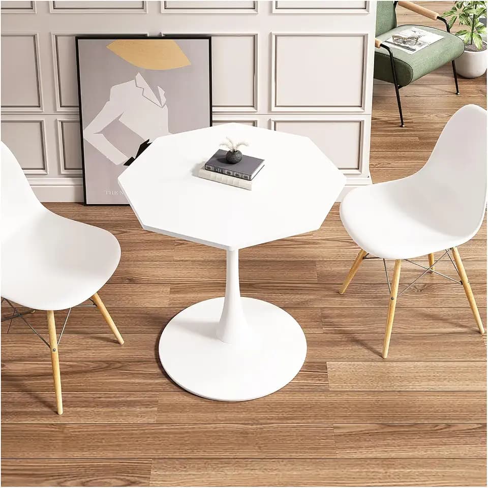 31.50" Modern Octagonal Coffee Table with Printed Black Marble Table Top,Metal Base, for Dining Room, Kitchen, Living Room (White)