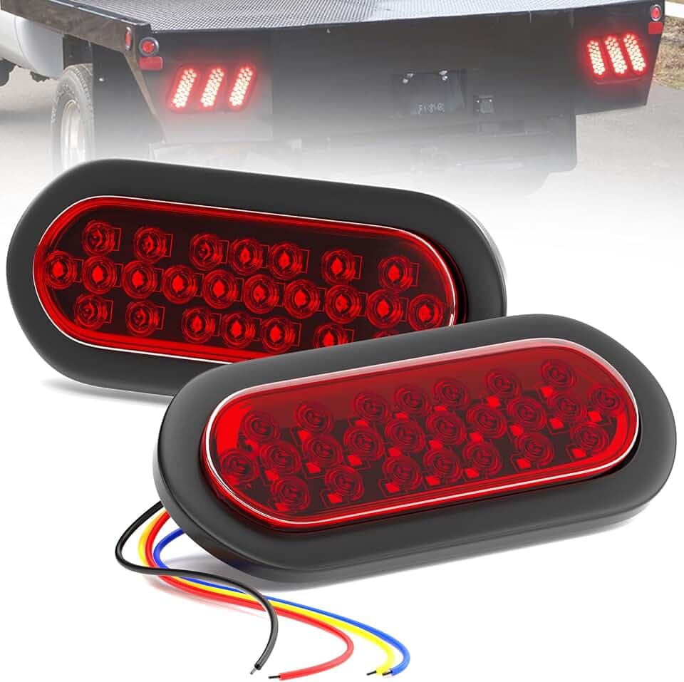BJZ 6'' Oval Trailer Tail Lights Red 3-function Strobe+High/Low Lighting LED Brake Stop Turn Running Marker Lights Surface Mount Waterproof for Truck Pickup Bus Pickup, 2Pcs w/Rubber Grommets
