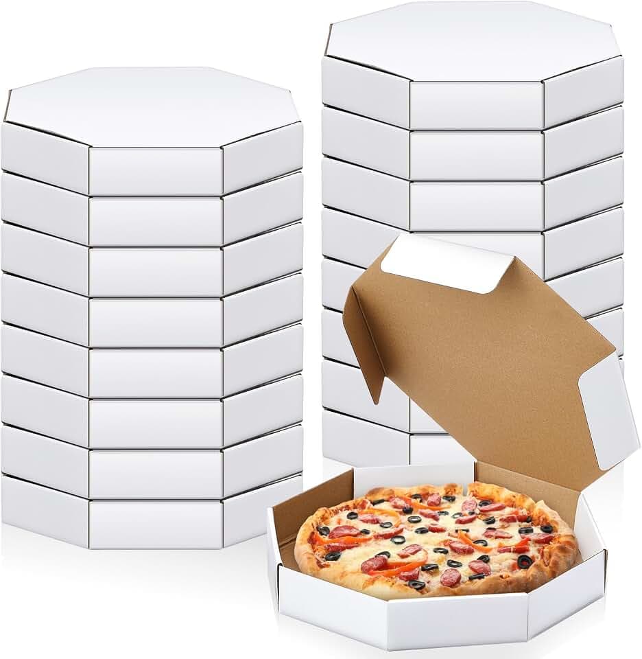 Teenyyou 20 Pack Octagon Pizza Box 12" X 12" Corrugated Cardboard, White