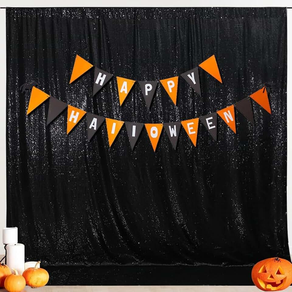 SquarePie 8x10ft Black Sequin Backdrop Glitter Background for Halloween