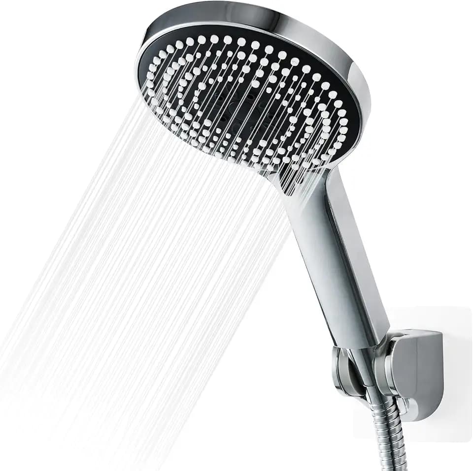OFFO Duschkopf und Handbrause mit Schlauch und Halterung, großer Wassersparstrahl, verchromt