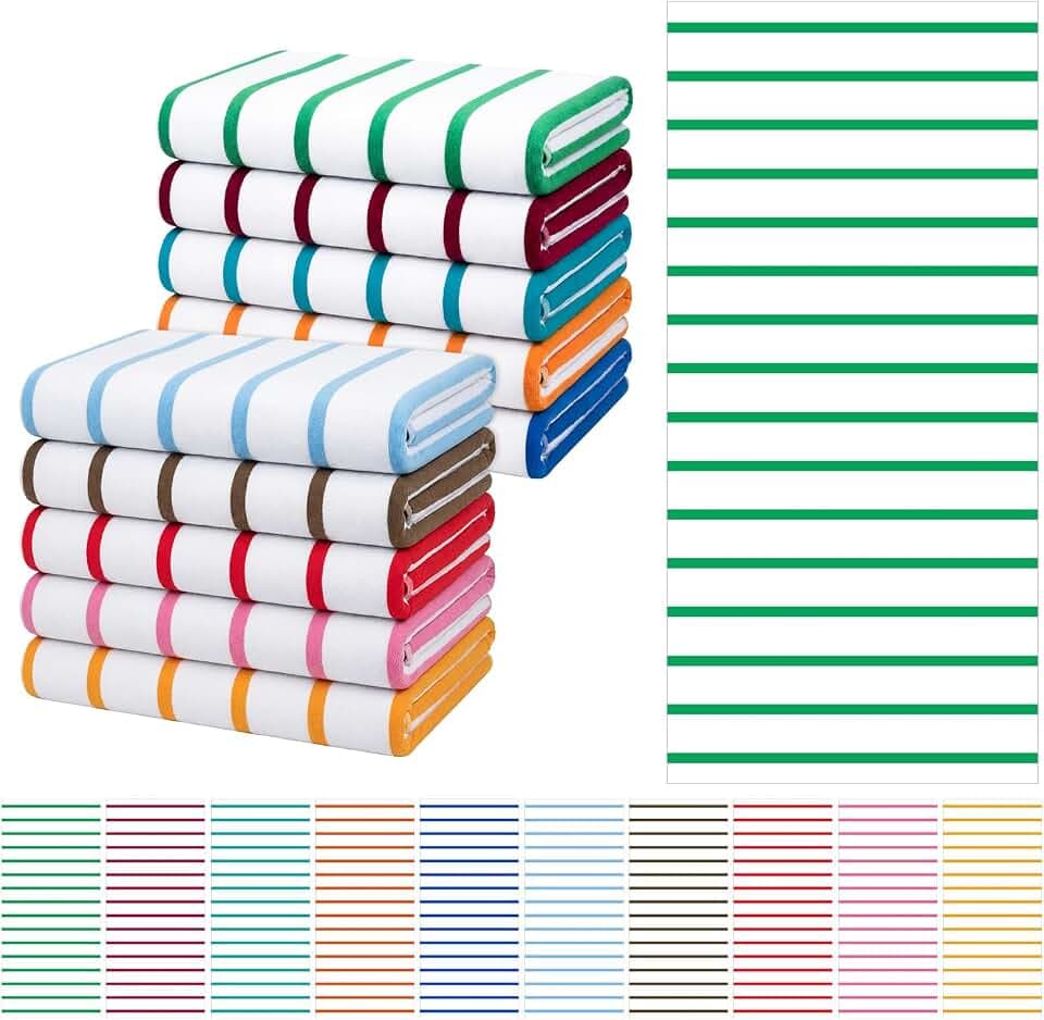 EBOOT 10 Pack Oversized Beach Towel Set Extra Large Pool Towels Microfiber Quick Dry Swim Blanket for Adult Women Men Face Hand Body Bath Travel Pool (Mixed Color,36 x 72 Inch,Classic Stripe)