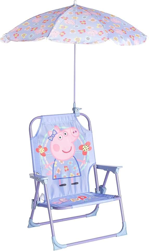 Idea Nuova Kids Outdoor Beach Chair with Umbrella, Peppa Pig, NK570426