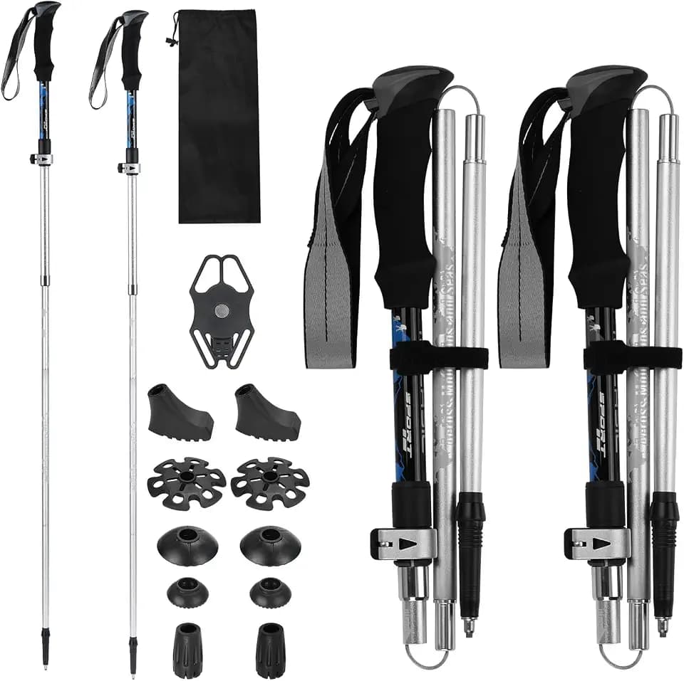 2 Stück Aluminium Wanderstöcke für Damen und Herren, Nordic Walking Stöcke, Leichte Wanderstöcke Teleskop 110-130cm, für Bergsteigen, Wandern, Skifahren, Trekking