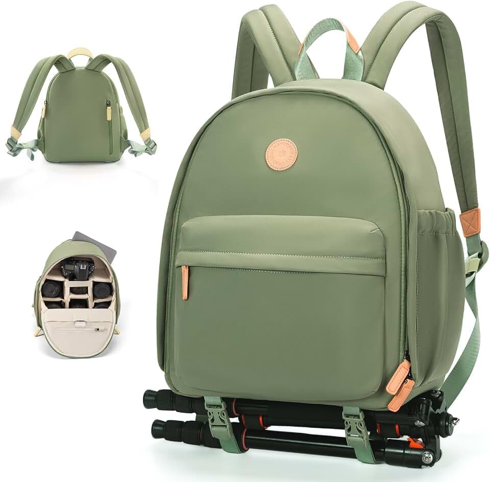 Cwatcun Midi Camera Backpack for Women, Compact DSLR Bag with Tripod Strap