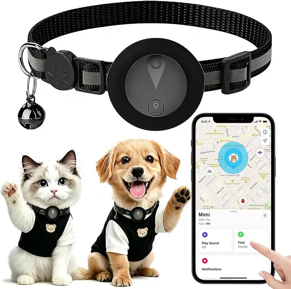 Pet GPS Tracker Collar for Cats,Mini GPS Dog Tracker,No Monthly Fee Location,Smart Pet Activity Tracker,Works with Apple iOS Find My,IP67 Waterproof Finder Tag Global Tracking-