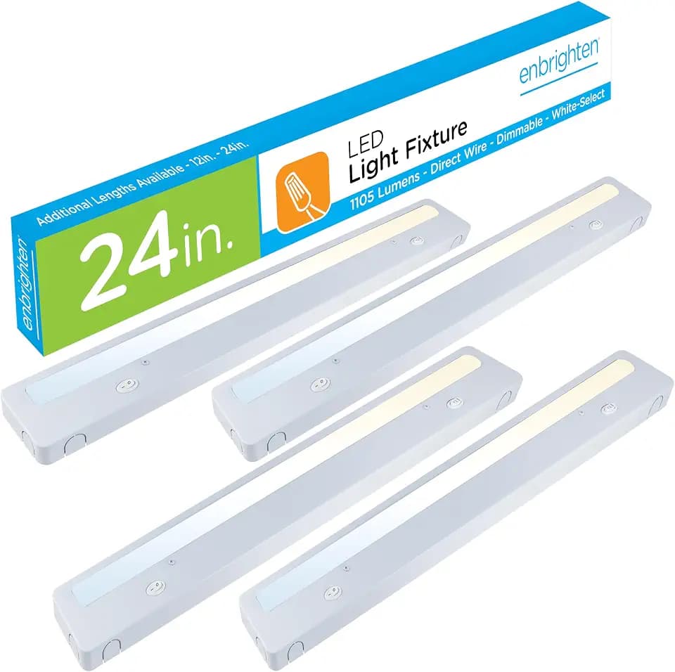 Enbrighten Premium 24in. LED Under Cabinet Light Fixture, Direct-Wire, 900 Lumens, 97 CRI, Color-Select, On/Off Switch, In-Wall Dimmer Compatible, 50,000 hr. LED Life, Steel Housing, White, 34290