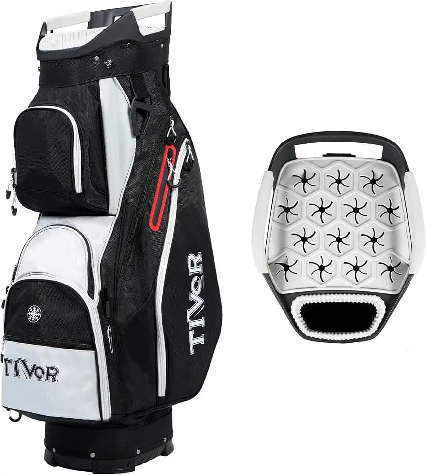 TIVOR Golf Cart Bag 15-Way Dividers, 12 Pockets, Premium Silent Design with Rain Hood - Black & Gray