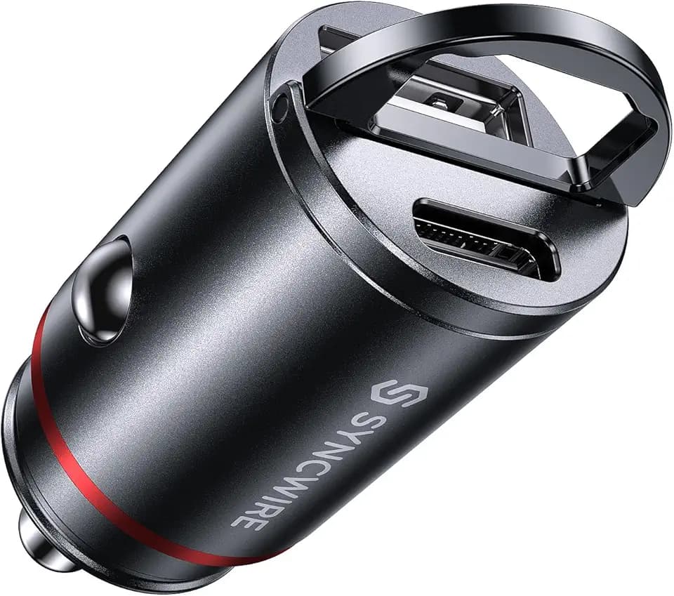 Syncwire 60W Zigarettenanzünder USB C & USB Auto Adapter [PD 30W & QC 30W] Super Mini Ganzmetall KFZ Ladegerät USBC Kompatibel mit iPhone, Samsung, Huawei, Xiaomi, Google Pixel - Schwarz