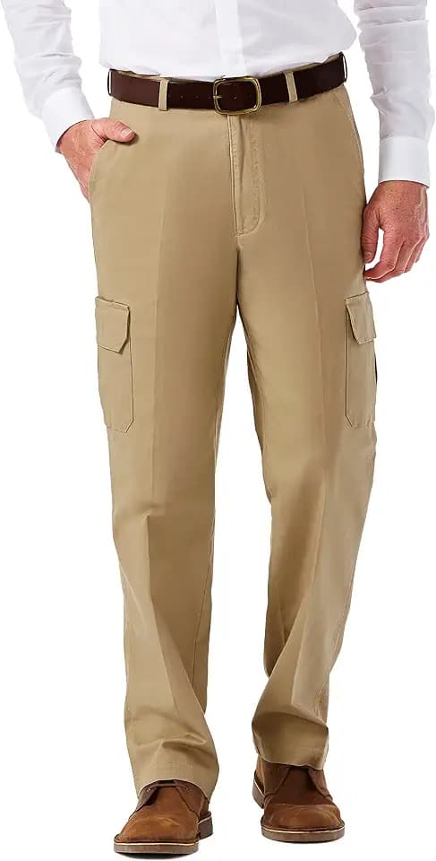 Haggar Men's Comfort Stretch Classic Fit Flat Front Cargo Pant - Regular and Big & Tall Sizes