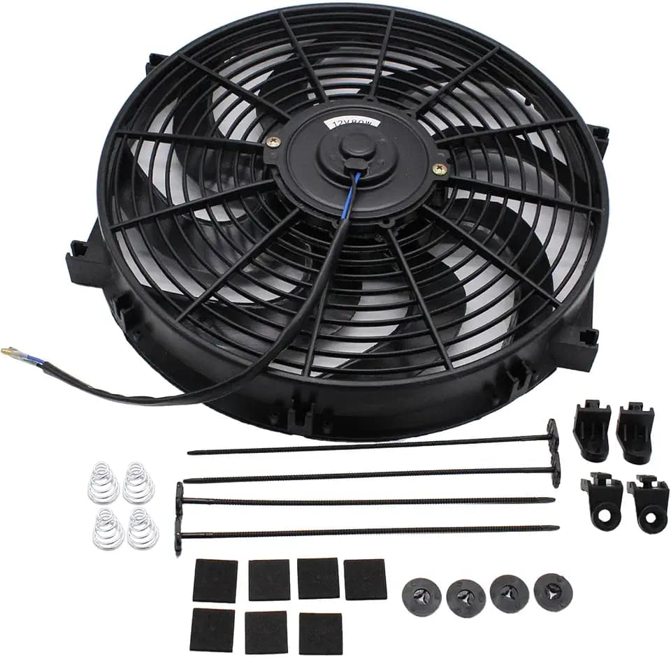 14" inch Universal Slim Fan Push Pull Electric Radiator Cooling 12V Mount Kit Black