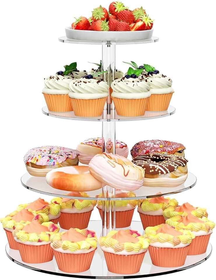 LATERN 4-Stöckig Cupcake Ständer, Rund Acryl Cupcake Turm Transparenter Etagen Präsentationsständer Wiederverwendbarer Kuchen Dessert Halter für Hochzeit Geburtstag Babyparty Halloween Party