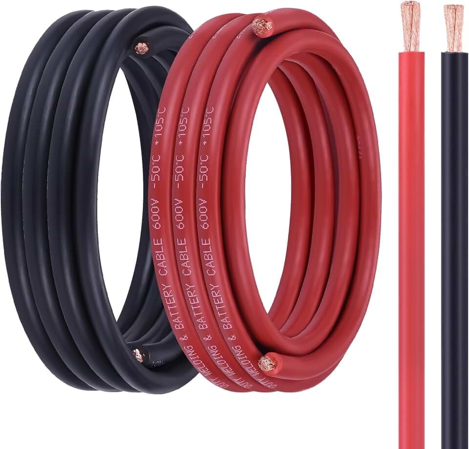 6 Gauge Battery Cable, 15FT Red + 15FT Black 6 AWG Welding Cable, Stranded Oxygen-Free Copper Wire for Automotive, Battery, Solar, Marine and Generator