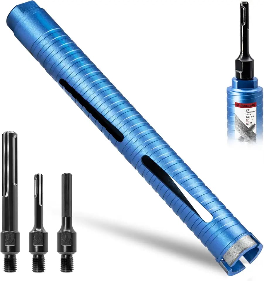 1 1/4" Dry Core Drill Bit, 5/8"-11 Thread, with 3 Adapters Included: SDS Plus, SDS Max and 1/2" Hex Shank; 9.5" Drill Depth Diamond Core Bits for Concrete, Brick, Block, Stucco and Masonry