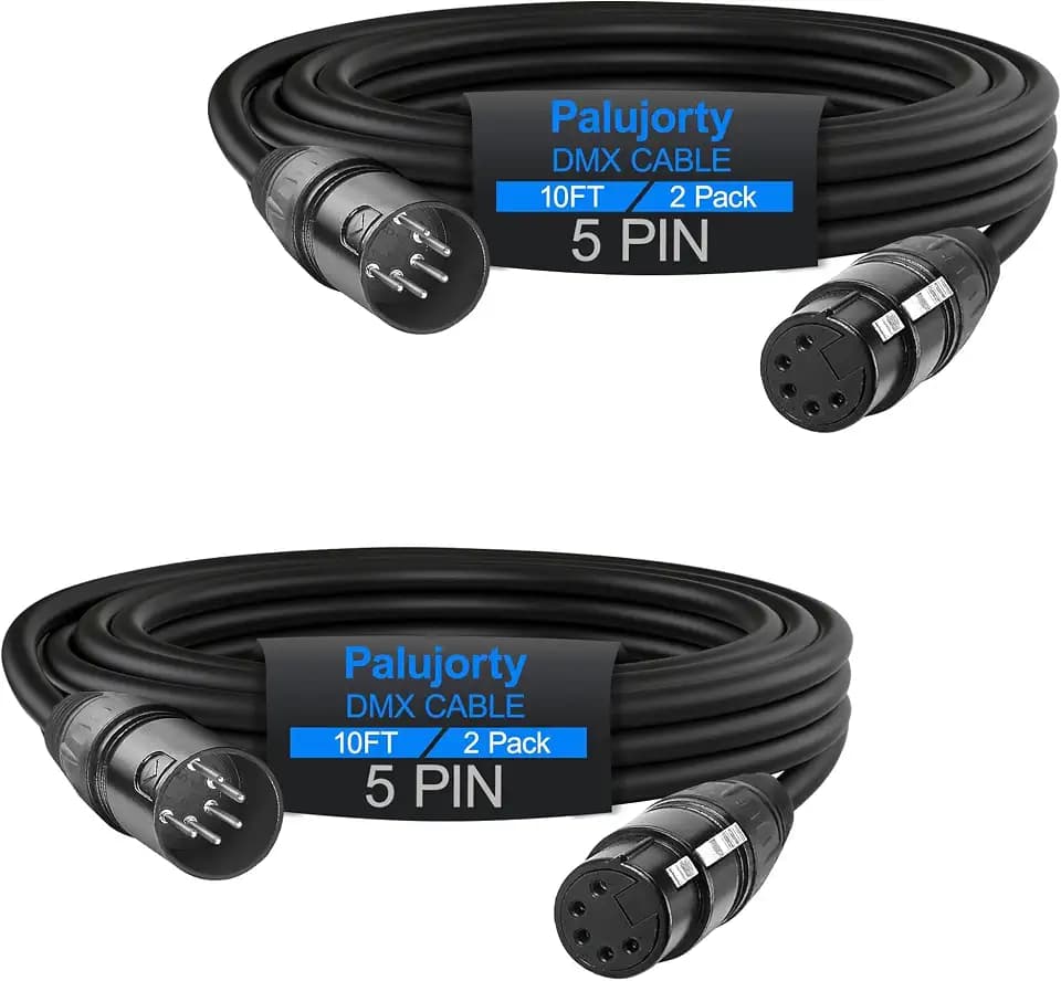 10FT 5 Pin DMX Cable 2 Pack with 3 Conductors for Stage Lighting & Controller