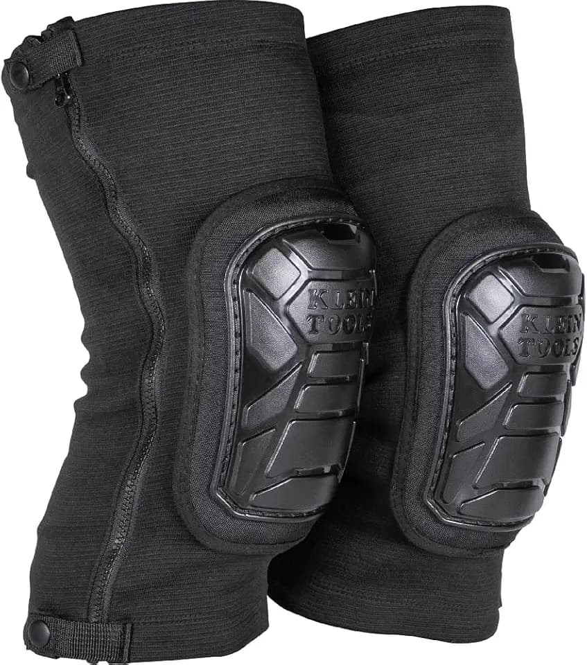 Klein Tools 60850 Tough-Flex Knee Sleeves for Work, Construction, Low-Profile Sleeve with Zipper, Gel-Like Foam, Black, XL/XXL