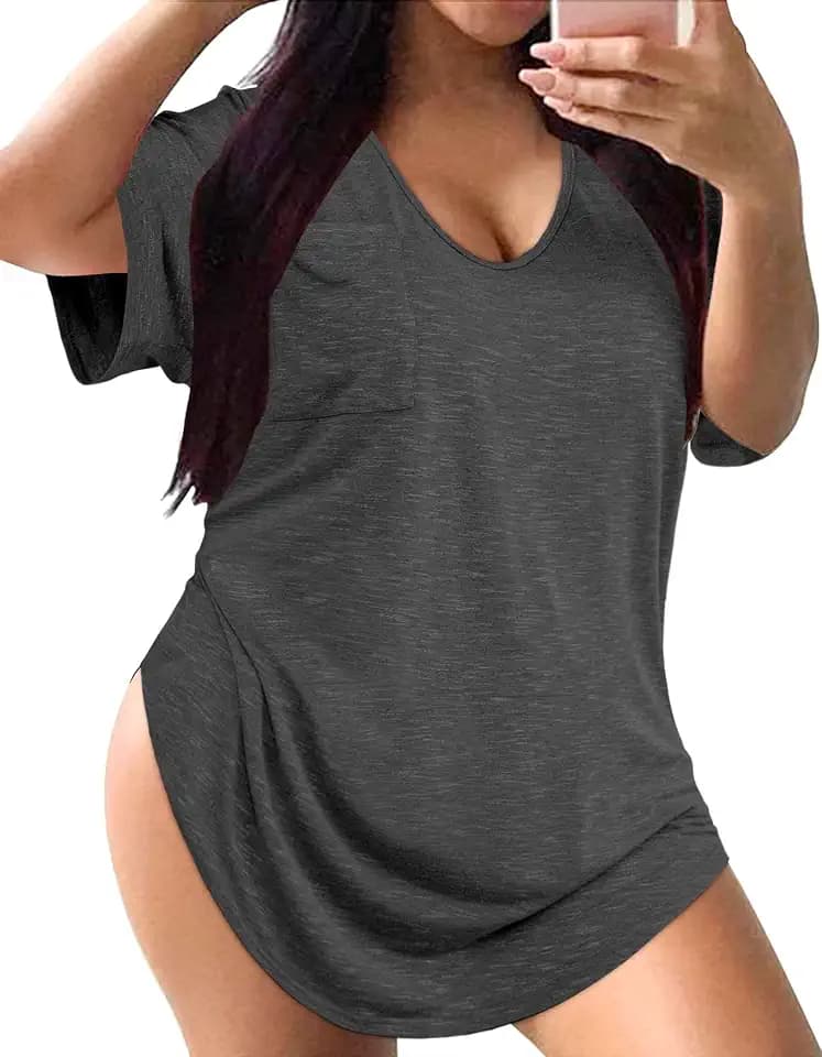 Gocolloa Womens Casual Scoop Collar Plus Size T Shirts Short Sleeve Loose Summer Tops Tee