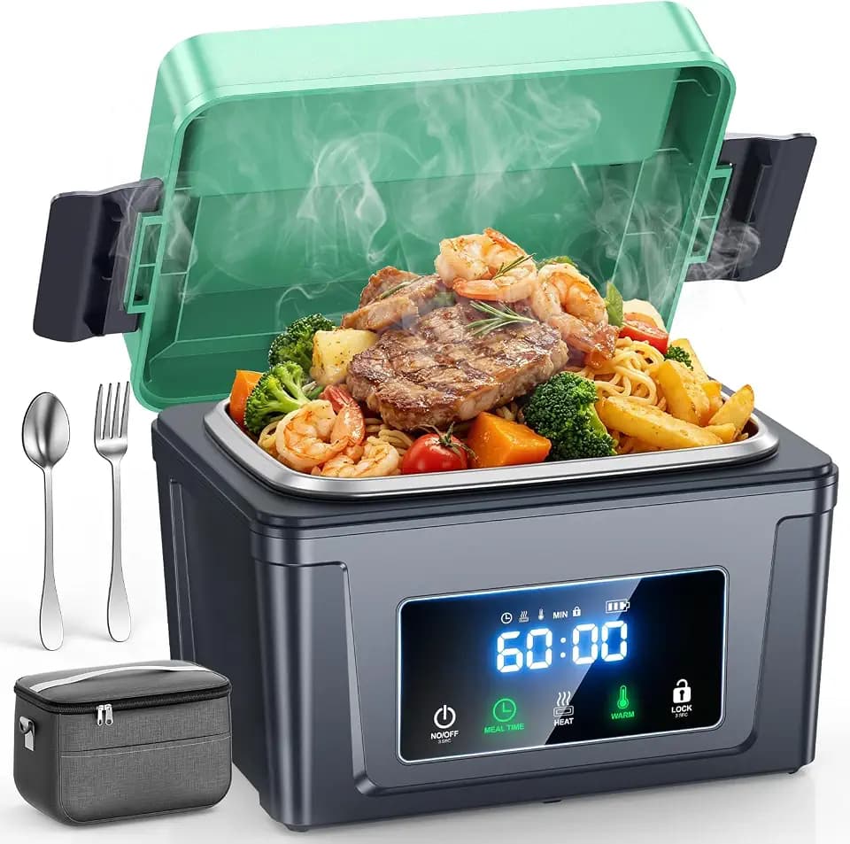 6.7 Cups Cordless Electric Lunch Box for Adults, 30000mAh Rechargeable Heated Lunch Box with Removable Tray Divider, 3D-5 Side Heating & 360° Thermal Cycle, Perfect For Worker, Trucks, Offices (Blue)