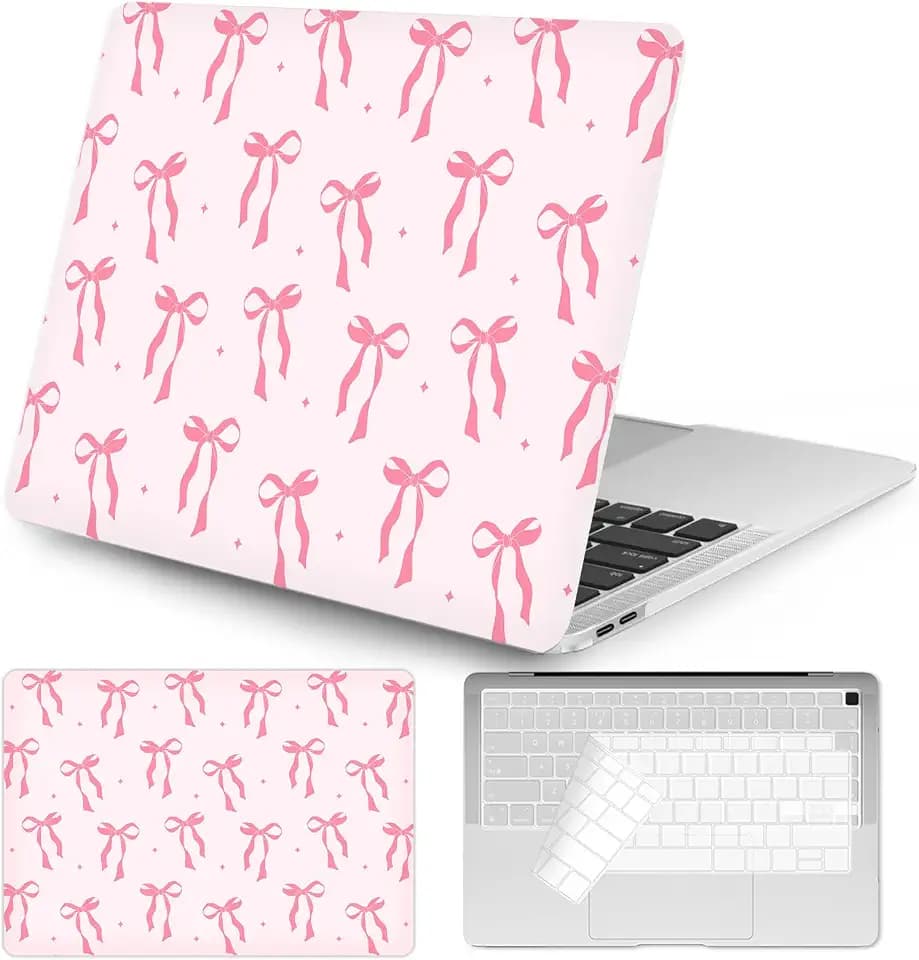 Seorsok Compatible with MacBook Air 13 Inch Case 2022 2021 2020-2018 Release A1932 A2179 M1 A2337 Touch ID,Cute Pink Ribbon Bow Tie Aesthetic Plastic Hard Case with Transparent Keyboard Cover,Pink Bow