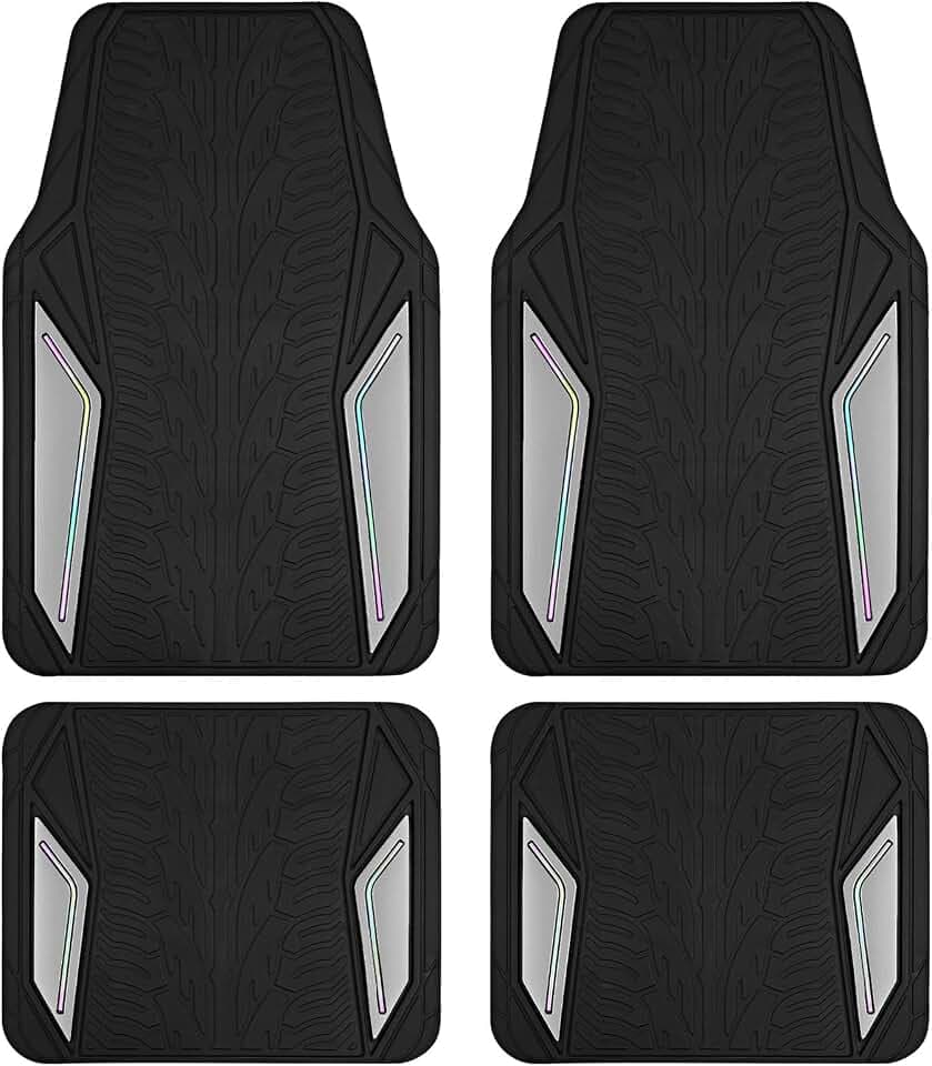 PIC AUTO Rubber Floor Mats, Silver Aluminum Film with Colorful Piping Floor Mats for Cars, Car Mats with Non-Slip Backing, All-Weather Protection, Trim-to-Fit Liner for Cars, SUVs, Trucks, Vehicles