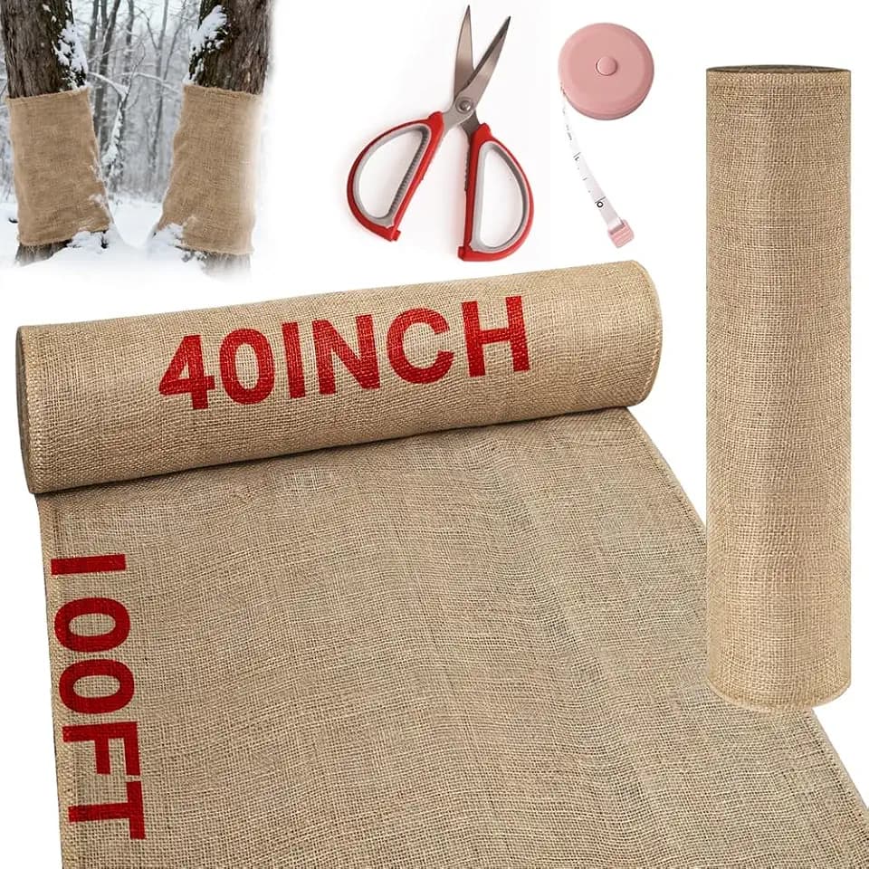 40inx 100ft Burlap Fabric Roll, Burlap Tree Wrap, High Density Jute Fiber, Garden Plants Weed Barrier for Winter Multipurpose