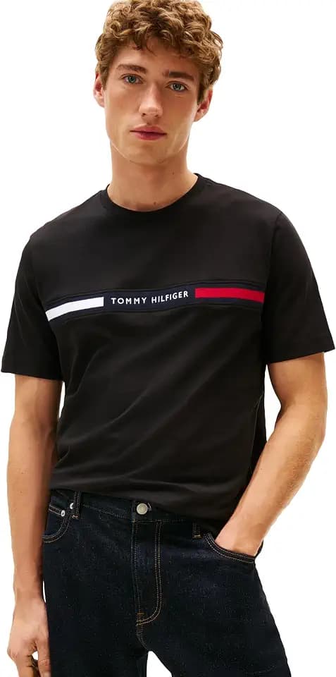 Tommy Hilfiger Men's Short Sleeve Cotton Graphic T-Shirts with Signature Stripe Logo, Also Available in Big & Tall