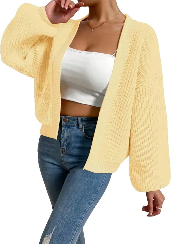 SHENHE Women's Color Block Cropped Cardigan Open Front Ribbed Knit Sweaters