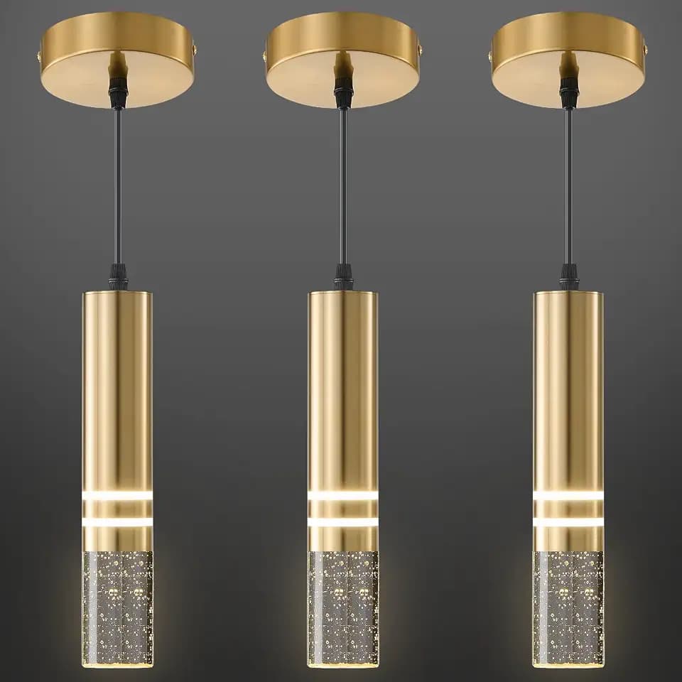 Modern Gold Pendant Light Fixtures(3-Pack) LED Pendant Lights for Kitchen Island Hanging Lamp Small Pendant Lighting for Bar, Kitchen Lighting Island Lights Gold Finish Ceiling Hanging Light